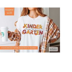 Personalized Kindergarten Teacher Shirt, Custom Teacher Name Shirt, Pumpkin Teacher Shirt, Kinder Crew Tee, Fall Teacher