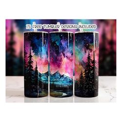 Alcohol Ink Northern Lights 20oz Sublimation Tumbler Designs, Watercolor 20 oz Skinny Tumbler, Digital Download PNG, Str