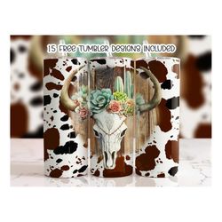 western tumbler wrap design, country cowgirl bull cow skull, 20 oz skinny tumbler sublimation design, png, straight tumb