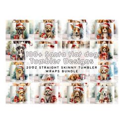 christmas santa hat dogs tumbler wrap bundle, 20 oz skinny tumbler sublimation design, digital download, straight & tumb