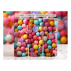 Candy Tumbler Wrap, 20 oz Skinny Tumbler Sublimation Design, Digital Download, Straight & Tumbler Wrap PNG, Sweets Treat