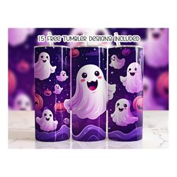 Cute Ghost Halloween Tumbler Wrap, Spooky png, 20oz Sublimation Skinny Straight Tumbler Designs, Digital Download PNG