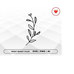 Peace Branch SVG and PNG Files Clipart, Flower Print Ai and SVG Digital Download Cricut Cut Files, Flower branch Silhoue
