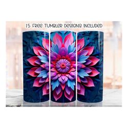 3D Colorful Mandala Flower Tumbler Wrap, 20 oz Skinny Tumbler Sublimation Design, Floral Straight Tumbler Wrap, Digital