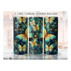 Neon Butterfly 20 oz Skinny Tumbler Sublimation Design, Tumbler wrap png design, Straight Tumbler Wrap