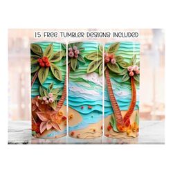 3D Beach Tumbler Wrap, 20 oz Skinny Tumbler Sublimation Design, Beach Straight Tumbler Wrap, Digital Download PNG