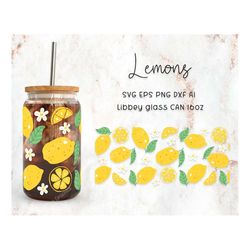 lemons libbey glass 16oz , beer can svg, fruit svg, floral svg, summer svg, fruit wrap svg, svg files for cricut & silho