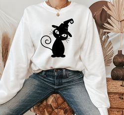 Black Cat Halloween Sweatshirt, Halloween Outfit, Halloween Party Shirt, Halloween Gifts, Women Halloween, Fall Sweater