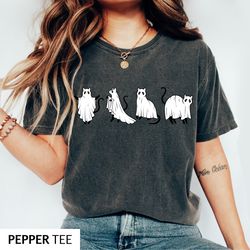 Cat Ghost Halloween Shirt, Vintage Halloween Sweatshirt, Comfort Colorsr Fall Shirts for Women
