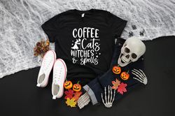 Coffee Cats Witches Spell Shirt, Halloween Shirt, Funny Halloween Tee, Witches Halloween