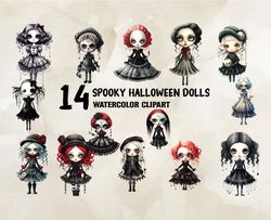 14 Spooky Halloween Dolls Watercolor Clipart, Halloween Svg, Cute Halloween, Halloween, Halloween Png 19