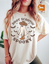 Comfort Colors Boot Scootin Spooky Shirt, Halloween Shirt, Cowboy Ghost Shirt, Western Halloween Shirt, Spooky Shirt, Ha