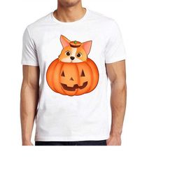 Corgi in Pumpkin Halloween Design Meme Gift Tee Gamer Cult Movie Music  T Shirt 845