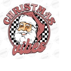 Retro Christmas Vibes png, Checkered Pink Santa Claus Png, Groovy Christmas png, Pink Santa Claus png, Pink Christmas Pn