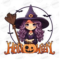 Digital Magic with Witch Halloween PNG, Explore Spooky, Trendy Witchy Woman Clipart for Halloween Digital Designs, Retro