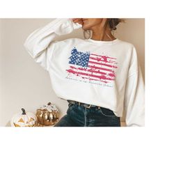 Distressed American Flag Sweatshirt, 4th of July Sweatshirt, America Sweater, America is My Favorite Color, Patriotic Sh