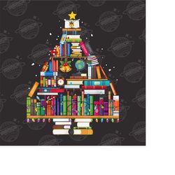 Christmas Book Tree Png, Christmas Gift, Book Lovers Png, Bookworm Christmas Png, Gift For Teachers, School Christmas, X