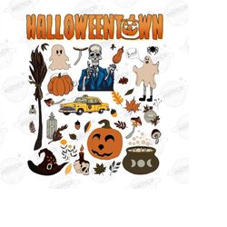 Vintage Halloween Town PNG, 90s Halloween PNG, Vintage Halloween Doodles PNG, Retro Halloween Png, Halloween Sublimation
