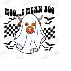 Moo... I Mean Boo Png, Funny Halloween Shirt Png, Farm Fall Png, Western Halloween Png, Cowhide Longhorn Highland Cow Su