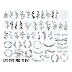 50 Leaves SVG Bundle, Hand Drawn Leaves SVG, Plant Svg, Paper Leaves, Leaf Templates, Wreath, Cut Files, Leaf Clipart, C