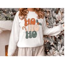 Retro Christmas Shirt, Funny Christmas Sweater Women, Ho Ho Ho Sweater, Ladies Holiday Sweater, Vintage Inspired Shirt,