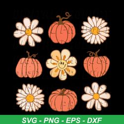 Retro Fall PNG, Vintage Pumpkins & Flowers Sublimation, Distressed Fall Shirt Design, Cozy Season, Grunge Happy Face Shi