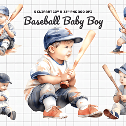 baseball baby boy watercolor clipart , watercolor baseball clip art, ball, gloves, sports, boy baby shower, boy birthday