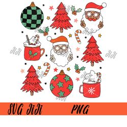 Retro Groovy Santa Claus Christmas PNG, Cute Xmas Tree Lights PNG