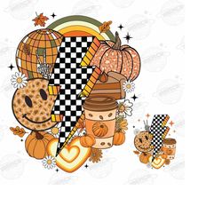 Retro Fall PNG, Retro Fall Autumn Pumpkin, Halloween Fall Png Shirt Design, Groovy Smile Fall Pumpkin, Fall Autumn PNG D