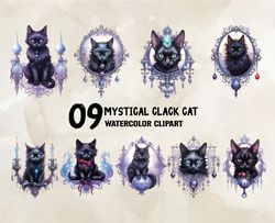 09 Mystical Clack Cat Watercolor Clipart, Halloween Svg, Cute Halloween, Halloween, Halloween Png 23