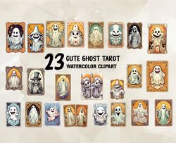 23 Cute Ghost Tarot Watercolor Clipart, Halloween Svg, Cute Halloween, Halloween, Halloween Png 25