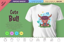 Cute Cartoon Bull. T-Shirt, PNG, SVG.