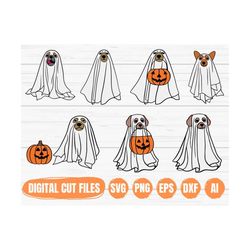 Cute Ghost Bundle, Ghost Dog SVG, Halloween Spooky Dog SVG, Boo Dog Ghost Svg, Spooky Dog Svg, Pumpkin Svg, Ghost Files