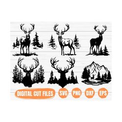 Deer Mountain Scene SVG, Deer Family Svg, Landscape Svg, Pine Trees Svg, Outdoors Scene svg, Camping Svg, Deer Silhouett