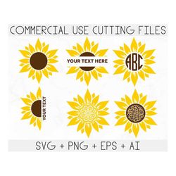 Sunflower SVG Bundle, Sunflower SVG, Flower Svg, Monogram Svg, Half Sunflower Svg, Sunflower Svg Files, Cut file Cricut,