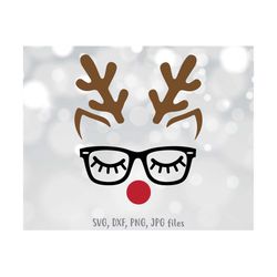 Reindeer SVG, Christmas svg, Deer with eyelashes glasses, Cute deer face cut file, Reindeer clipart, Cricut, Silhouette,