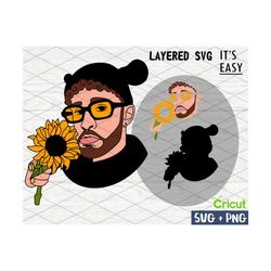 Bad Bunny with sunflower SVG, Cricut svg, Clipart, Layered SVG, Files for Cricut, Cut files, Silhouette, T Shirt svg