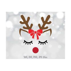 Deer with bow, Reindeer SVG, Christmas svg, Baby deer svg, Girl Deer Cut file, Reindeer face Clipart, Cricut, Silhouette