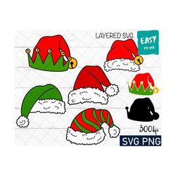 Christmas Santa Hat Bundle SVG, Cricut svg, Clipart, Layered SVG, Files for Cricut, Funny Christmas svg, Cut files, Silh
