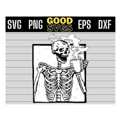 Skeleton Drink Coffee Svg, Skeleton Drink A Cup Of Coffee Svg, Hot Coffee SVG PNG Dxf Eps Cricut File Silhouette Art