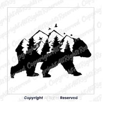 Bear Star Montain Tree laser cut svgifiles wall sticker engraving decal template paper cnc cutting router digital vector
