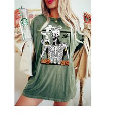 Comfort Colors Halloween Shirt | Skeleton Coffee Shirt, Halloween Shirt Women, Skeleton Shirt, Vintage Halloween Shirt,
