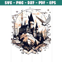 Hogwarts Castle Harry Potter Books Crow PNG Download