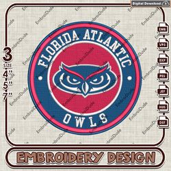 NCAA Logo Embroidery Files, NCAA Florida Atlantic Owls Embroidery Designs, Florida Atlantic Machine Embroidery Designs