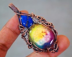 Rainbow Solar Quartz Pendant Wire Wrapped Pendant Lapis Lazuli Pendants Christmas Gifts Jewellery Women's Gifts Jeweller
