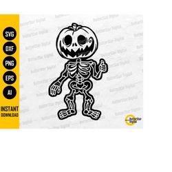 Pumpkin Head Skeleton SVG | Thumbs Up SVG | Cute Halloween Decal T-Shirt Vinyl | Cricut Cutting Files Clip Art Vector Di