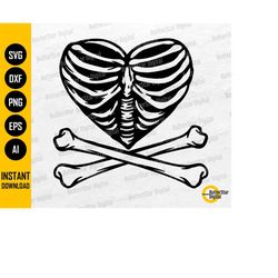 Ribcage Heart Crossbones SVG | Cute Gothic Love T-Shirt Decal Graphics | Cricut Cut Files Silhouette Clip Art Vector Dig