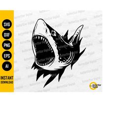 shark in the wall svg | great white shark svg | fish decals wall art | cricut cutting files silhouette clipart vector di