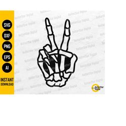 Skeleton Peace Hand Sign SVG | Bones Tattoo Decal T-Shirt Vinyl Stencil | Cricut Silhouette Cut Files Clip Art Vector Di