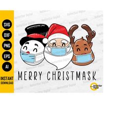 Merry Christmask SVG | Pandemic Christmas 2021 SVG | Winter Face Mask SVG | Cricut Silhouette Cuttable Clipart Vector Di